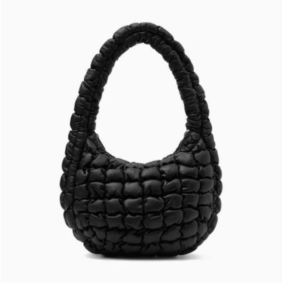 NWT COS Quilted Leather Shoulder Bag Medium Black - Picture 1 of 9